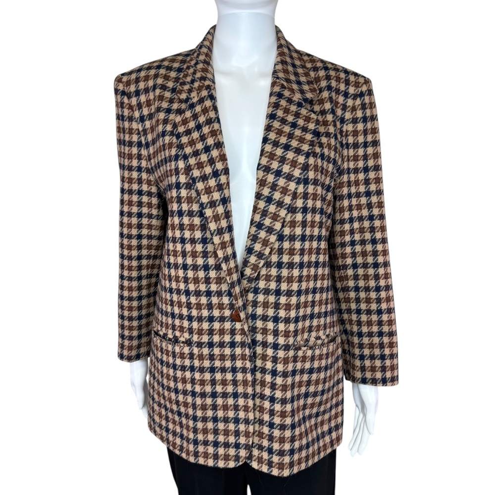 Vintage Pendleton Houndstooth Plaid Wool Blazer L